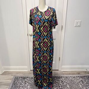 LuLaRoe Maria Women's Dress Size Large Maxi Geometric Colorful Short Sleeve